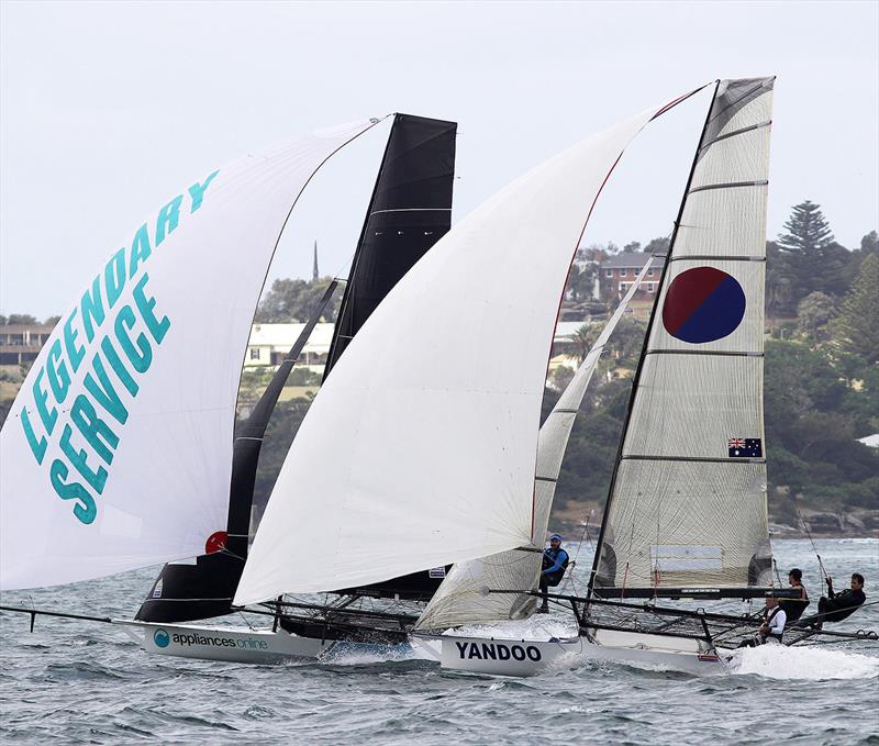 Yandoo chases Appliancesonline during last year's 18ft Skiff Spring Championship photo copyright Frank Quealey taken at Australian 18 Footers League and featuring the 18ft Skiff class