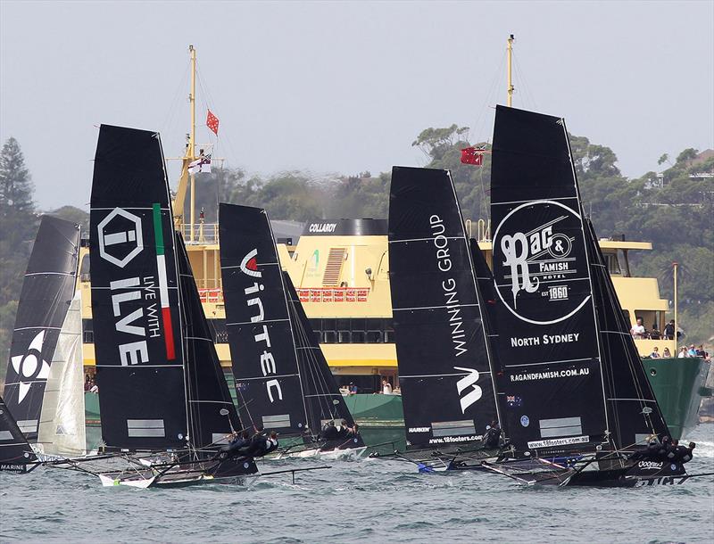 18ft Skiff action shortly after the start photo copyright Frank Quealey taken at Australian 18 Footers League and featuring the 18ft Skiff class