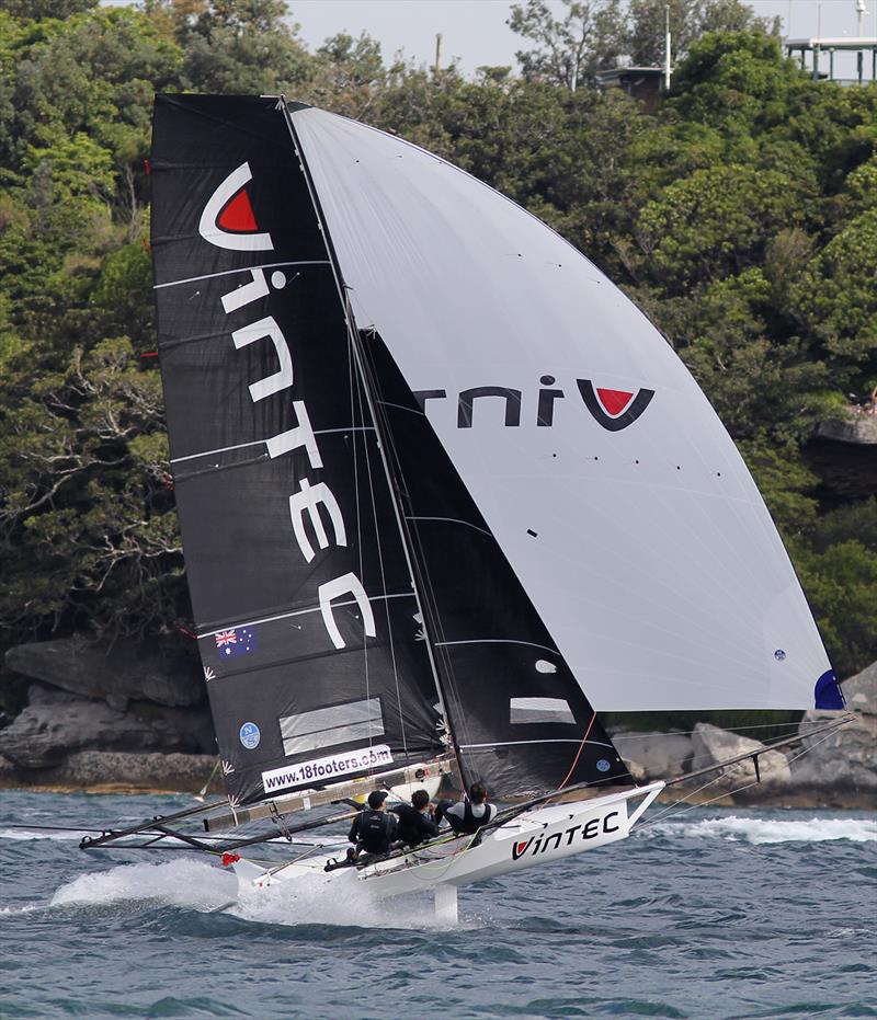 Rookie Vintec team look good during race 1 of the 18ft Skiff Spring Championship photo copyright Frank Quealey taken at Australian 18 Footers League and featuring the 18ft Skiff class