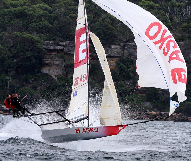 Marcus Ashley-Jones drives Asko Appliances in a southerly wind at the JJs photo copyright Frank Quealey taken at Australian 18 Footers League and featuring the 18ft Skiff class