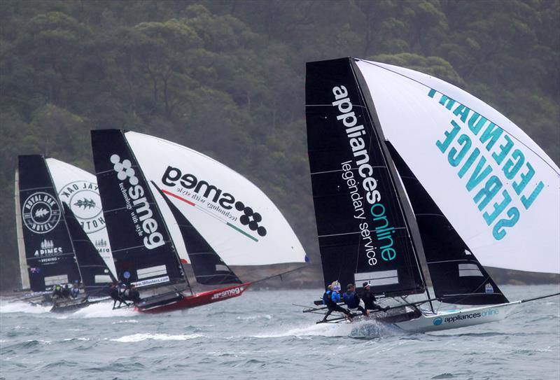 Spinnaker fleet action during race 1 of the 18ft Skiff Club Championship photo copyright Frank Quealey taken at Australian 18 Footers League and featuring the 18ft Skiff class