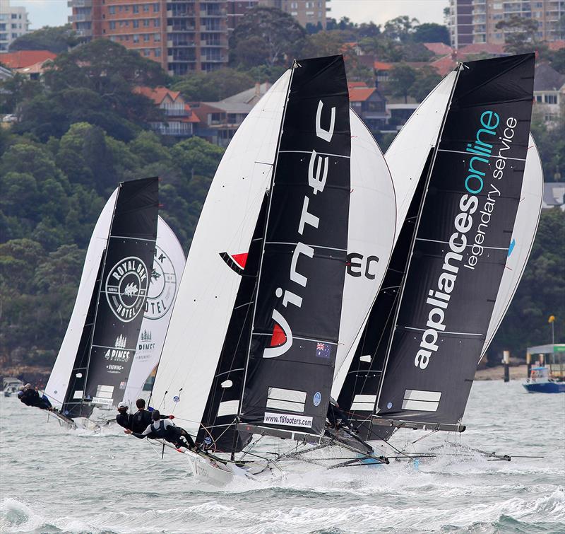 18ft Skiff Spring Championship: Tight spinnaker action photo copyright Frank Quealey taken at Australian 18 Footers League and featuring the 18ft Skiff class