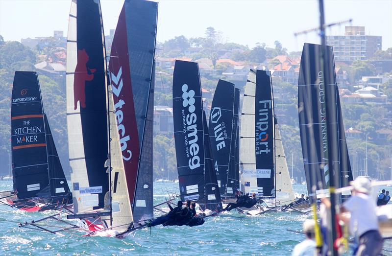 The start of 18ft Skiff Spring Championship Race 7 photo copyright Frank Quealey taken at Australian 18 Footers League and featuring the 18ft Skiff class