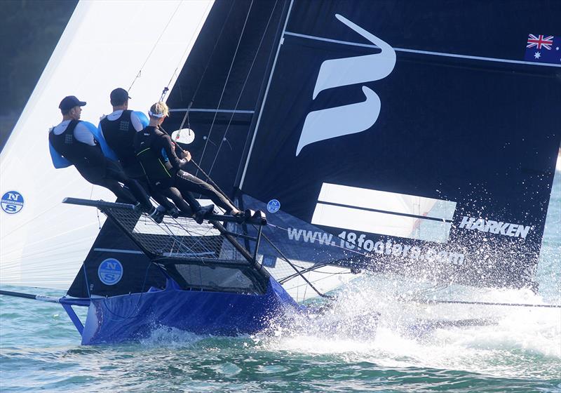 Winning Group at the finish of 18ft Skiff Spring Championship Race 7 photo copyright Frank Quealey taken at Australian 18 Footers League and featuring the 18ft Skiff class