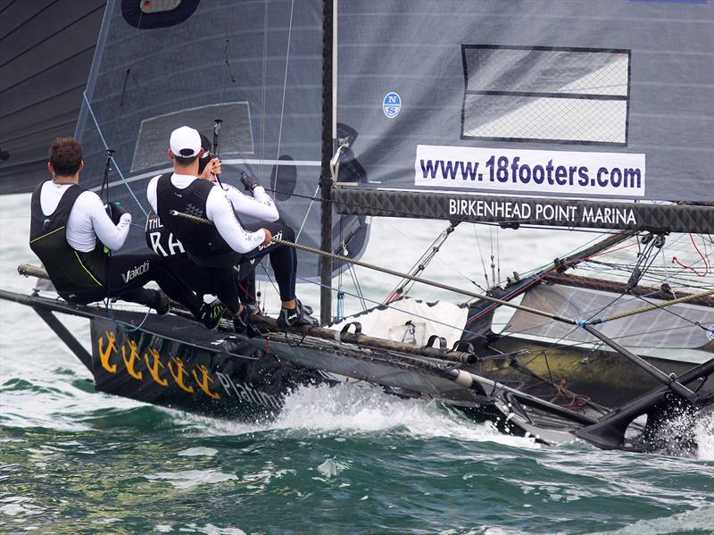 Birkenhead Point Marina crew on the second spinnaker run during Race 1 of the 18ft Skiff NSW Championship photo copyright Frank Quealey taken at Australian 18 Footers League and featuring the 18ft Skiff class