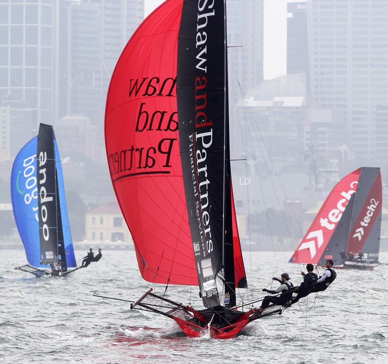 Chasing the leader during Race 1 of the 18ft Skiff NSW Championship photo copyright Frank Quealey taken at Australian 18 Footers League and featuring the 18ft Skiff class