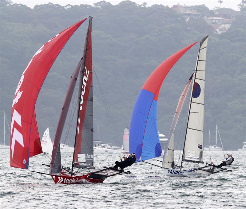 tech2 winner, Yandoo second placed in Race 1 of the 18ft Skiff NSW Championship photo copyright Frank Quealey taken at Australian 18 Footers League and featuring the 18ft Skiff class