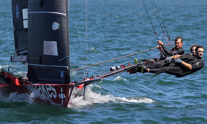 Total concentration on the faces of the Noakesailing team last Sunday during the 18ft Skiff NSW Championship photo copyright Frank Quealey taken at Australian 18 Footers League and featuring the 18ft Skiff class