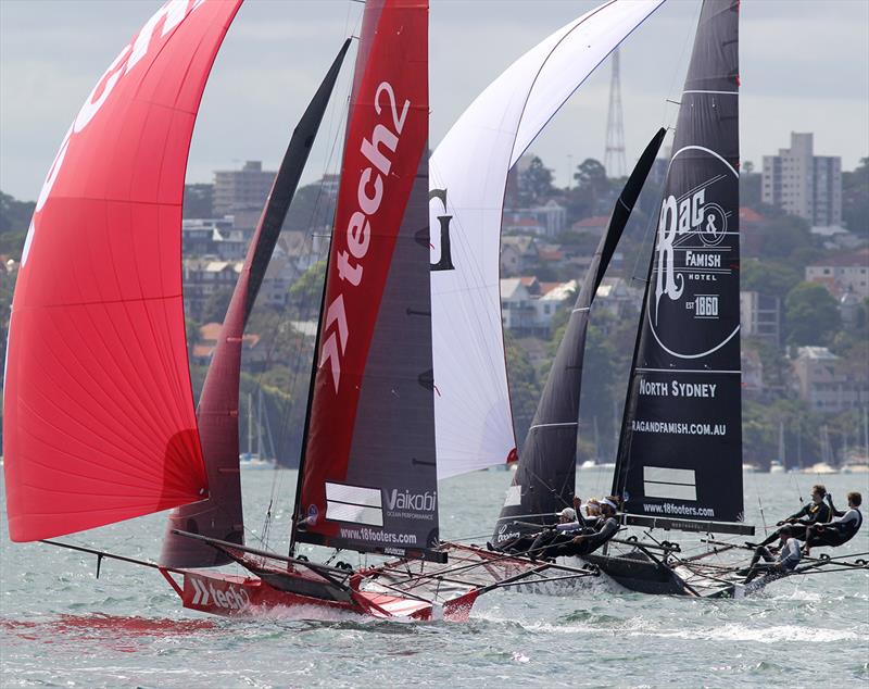 Spinnaker run between the islands during 18ft Skiff NSW Championship Race 4 photo copyright Frank Quealey taken at Australian 18 Footers League and featuring the 18ft Skiff class