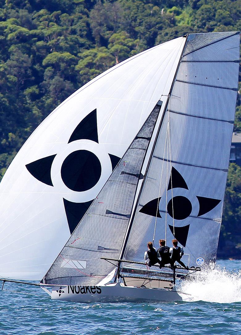 Ash Rooklyn at the helm of Noakes Youth photo copyright Frank Quealey taken at Australian 18 Footers League and featuring the 18ft Skiff class