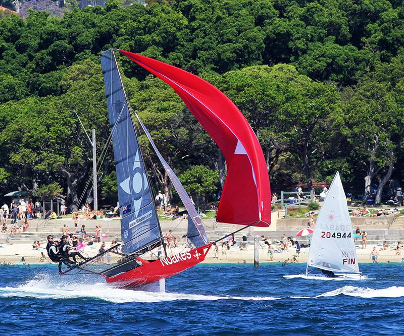 Noakesailing takes off on a spinnaker run past Neilsen Park photo copyright Frank Quealey taken at Australian 18 Footers League and featuring the 18ft Skiff class