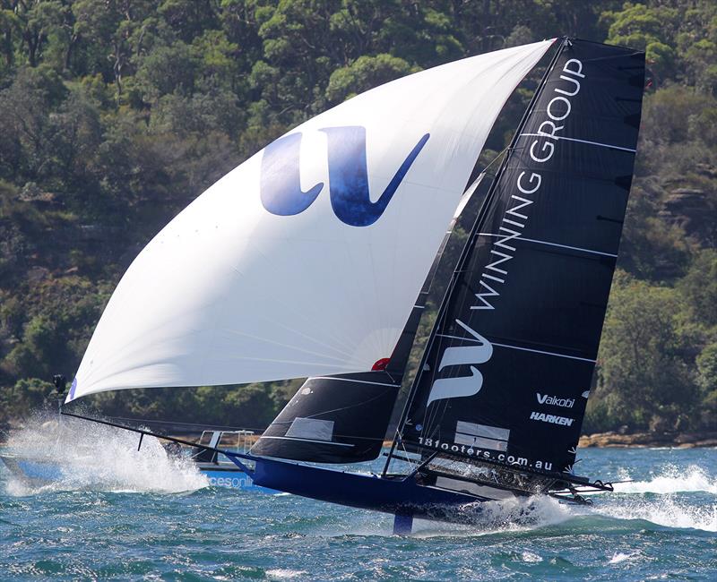 Video team keep an eye on Winning Group's downwind action during race 3 of the 18ft Skiff Australian Championship photo copyright Frank Quealey taken at Australian 18 Footers League and featuring the 18ft Skiff class