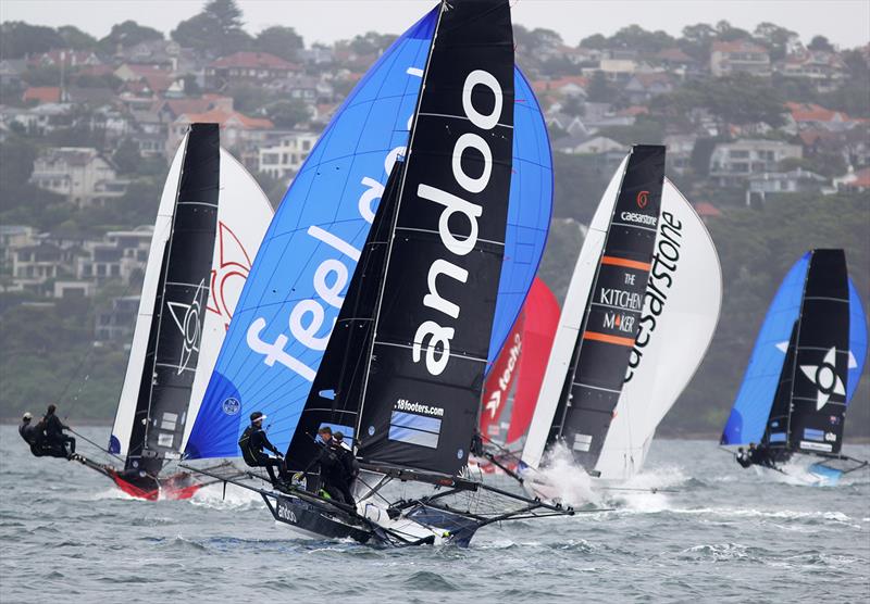 Spinnaker run to the bottom mark during the 18ft Skiff Australian Championship - photo © Frank Quealey