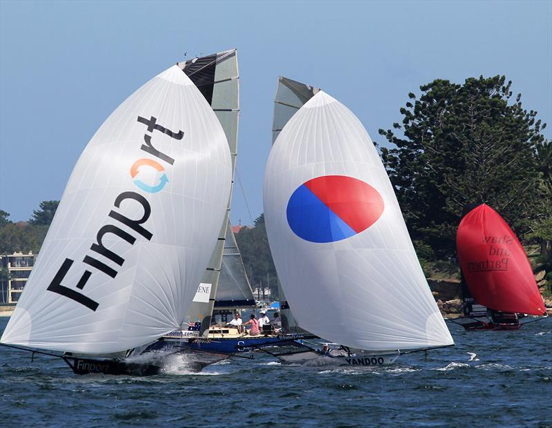 Fleet spinnaker action off Shark Island in the 18ft Skiff Australian Championship - photo © Frank Quealey