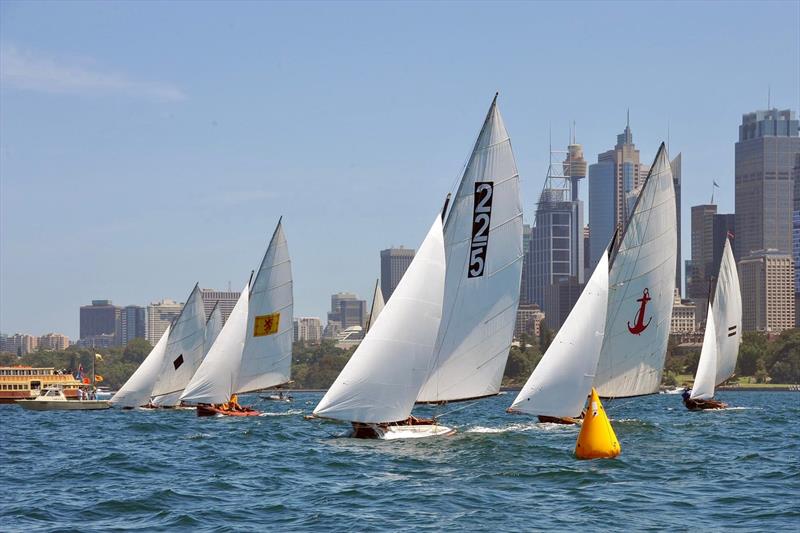 Race 1 start during the Australian Historical 18s Championship photo copyright Bruce Kerridge taken at Sydney Flying Squadron and featuring the 18ft Skiff class