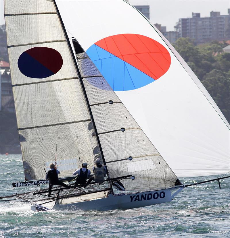 Yandoo was in the leading group throughout Race 8 of the 18ft Skiff Australian Championship photo copyright Frank Quealey taken at Australian 18 Footers League and featuring the 18ft Skiff class