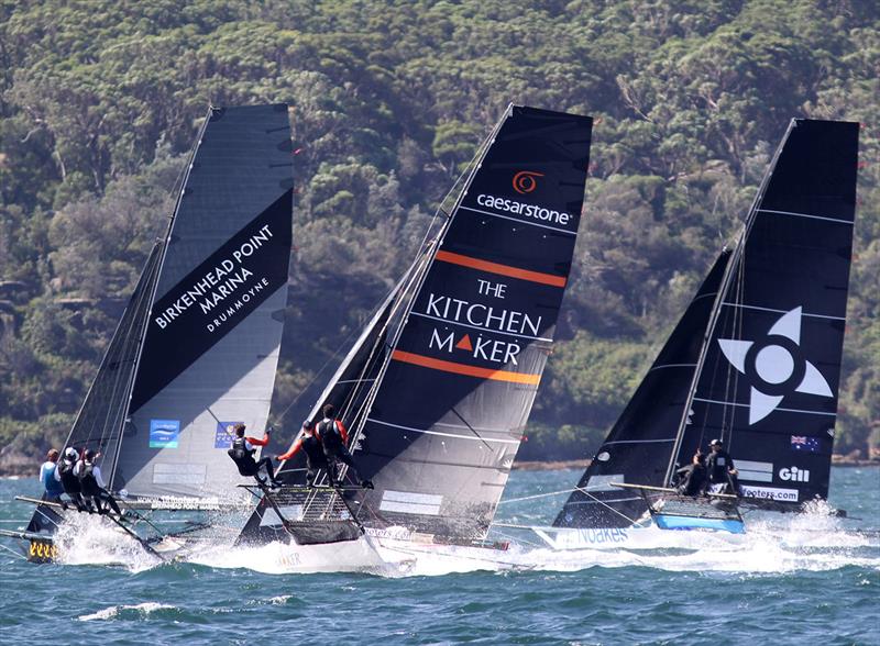 Close racing in the fleet during Race 8 of the 18ft Skiff Australian Championship photo copyright Frank Quealey taken at Australian 18 Footers League and featuring the 18ft Skiff class