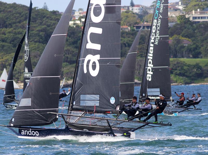 18ft Skiff JJ Giltinan Championship day 1: Andoo accelerates on the 2-sail reach to Obelisk photo copyright Frank Quealey taken at Australian 18 Footers League and featuring the 18ft Skiff class