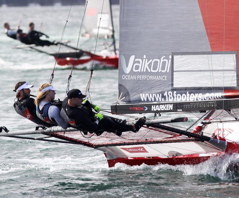 18ft Skiff JJ Giltinan Championship day 1: tech2 finishes 27s ahead of Smeg photo copyright Frank Quealey taken at Australian 18 Footers League and featuring the 18ft Skiff class