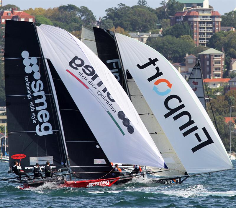 18ft Skiff JJ Giltinan Championship day 2: Smeg and Finport Finance battle for fourth place photo copyright Frank Quealey taken at Australian 18 Footers League and featuring the 18ft Skiff class