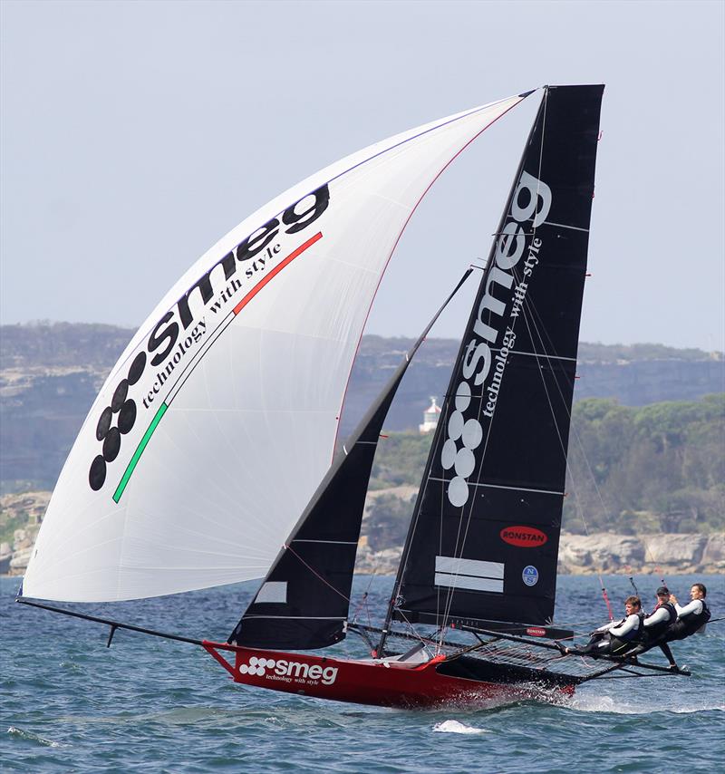 18ft Skiff JJ Giltinan Championship day 3: Smeg on her way to victory in Race 3 photo copyright Frank Quealey taken at Australian 18 Footers League and featuring the 18ft Skiff class