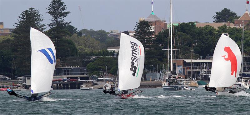 18ft Skiff JJ Giltinan Championship day 3: Three leaders early in Race 3 photo copyright Frank Quealey taken at Australian 18 Footers League and featuring the 18ft Skiff class