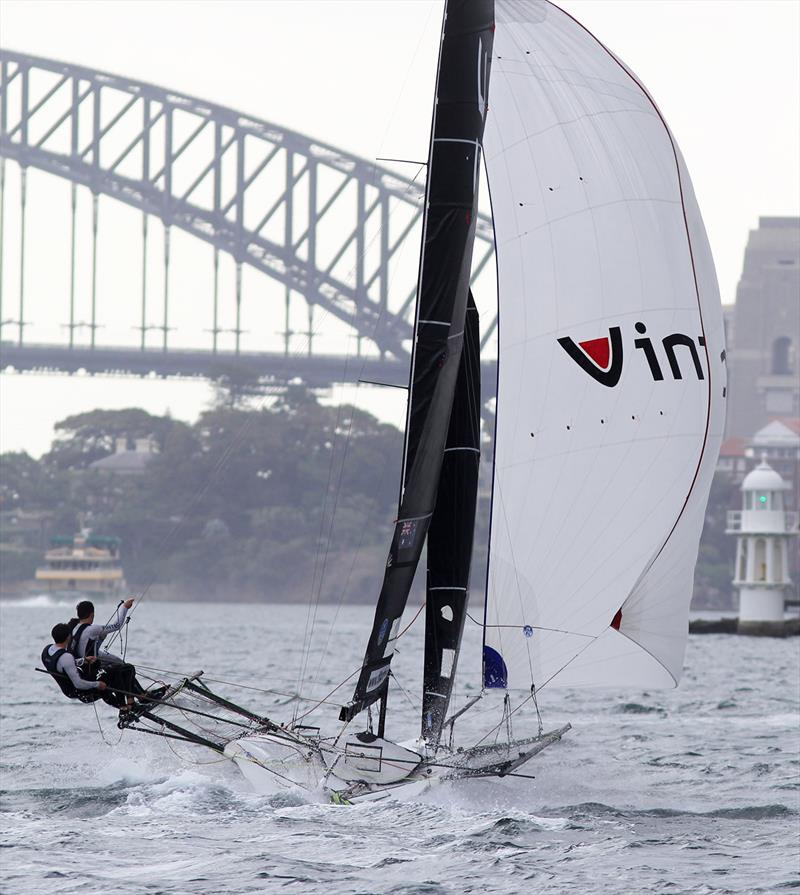 18ft Skiff JJ Giltinan Championship day 3: Rookie crew in Vintec record an excellent sixth place in Race 4 photo copyright Frank Quealey taken at Australian 18 Footers League and featuring the 18ft Skiff class
