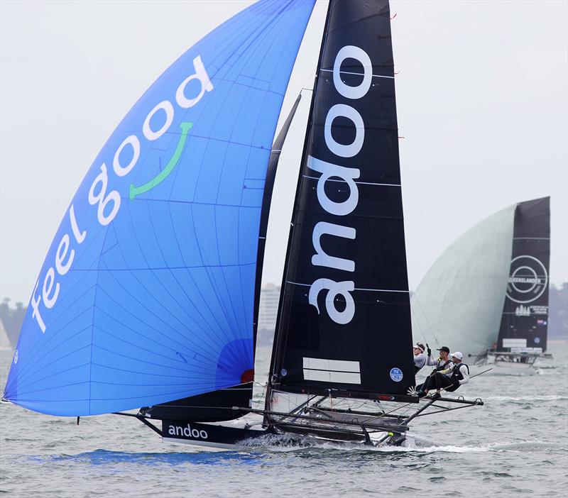 18ft Skiff JJ Giltinan Championship day 4: Andoo was well placed in Race 5 ahead of Queenslander photo copyright Frank Quealey taken at Australian 18 Footers League and featuring the 18ft Skiff class