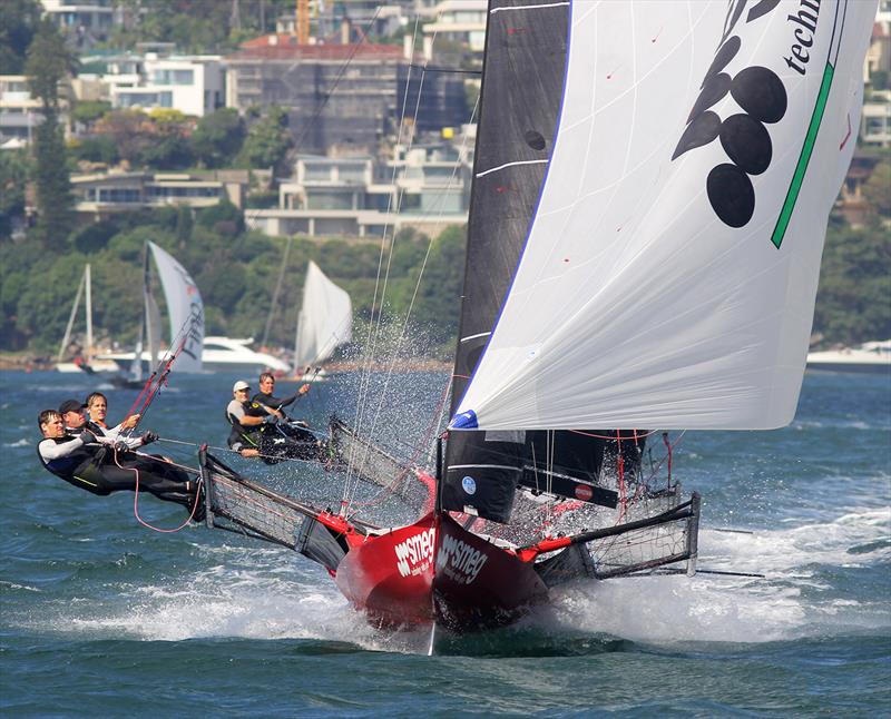 Michael Coxon's 2020-21 Smeg team on the way to winning the JJ Giltinan World Championship photo copyright Frank Quealey taken at Australian 18 Footers League and featuring the 18ft Skiff class