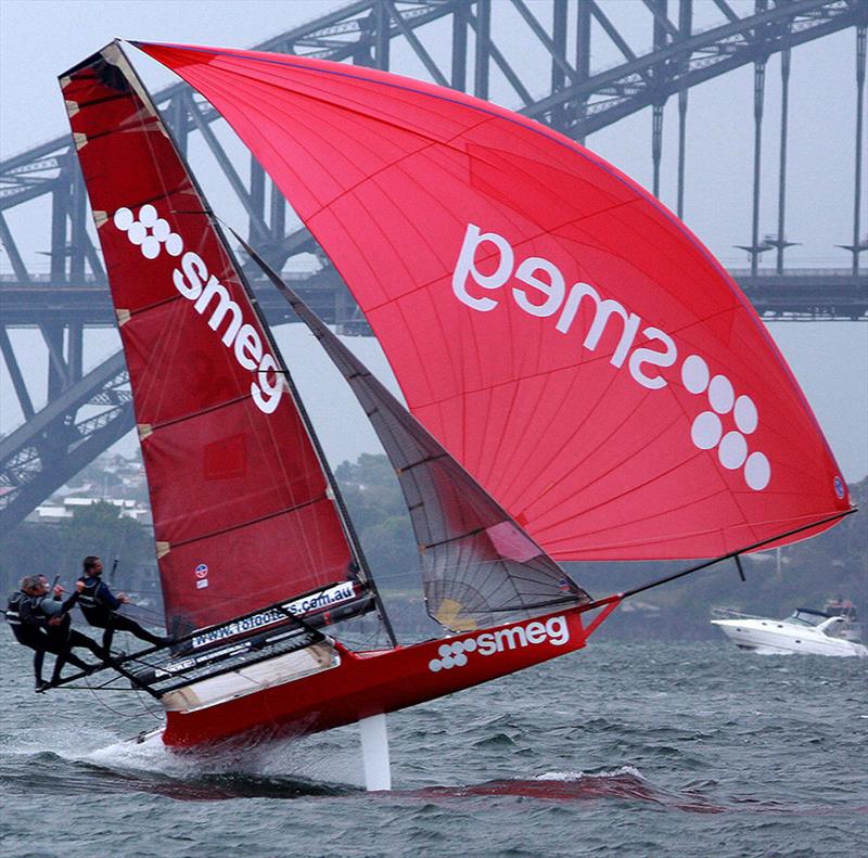 Smeg, Trevor Barnabas and the bridge, all famous on Sydney Harbour photo copyright Frank Quealey taken at Australian 18 Footers League and featuring the 18ft Skiff class