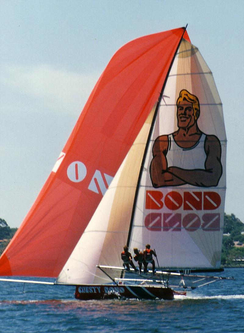 The boat's 1986-1987 season, as Chesty Bond, with the 44ft mast photo copyright Frank Quealey taken at Australian 18 Footers League and featuring the 18ft Skiff class