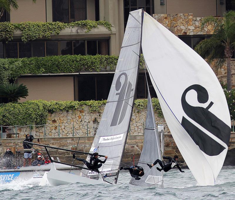 Dangerous moment on the spinnaker run to Clark Island - photo © Frank Quealey