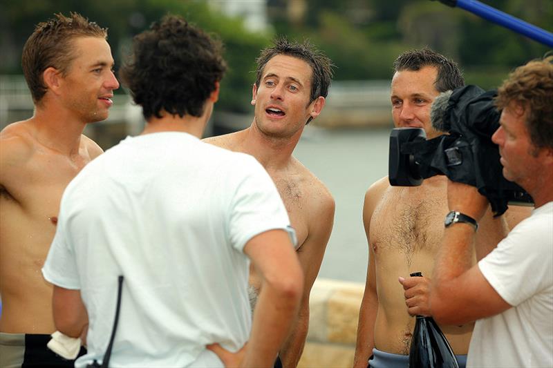 Time to talk to the media photo copyright Frank Quealey taken at Australian 18 Footers League and featuring the 18ft Skiff class