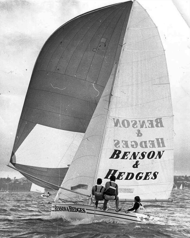 18ft Skiff Golden Era: Benson and Hedges, 1977 changed the future of hull construction photo copyright Frank Quealey taken at Australian 18 Footers League and featuring the 18ft Skiff class