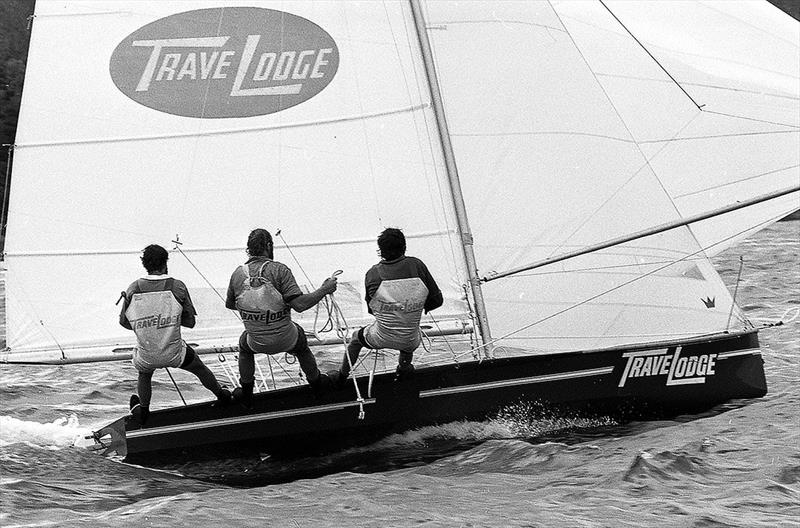 Travelodge during the 1976-77 season photo copyright Bob Ross taken at Australian 18 Footers League and featuring the 18ft Skiff class
