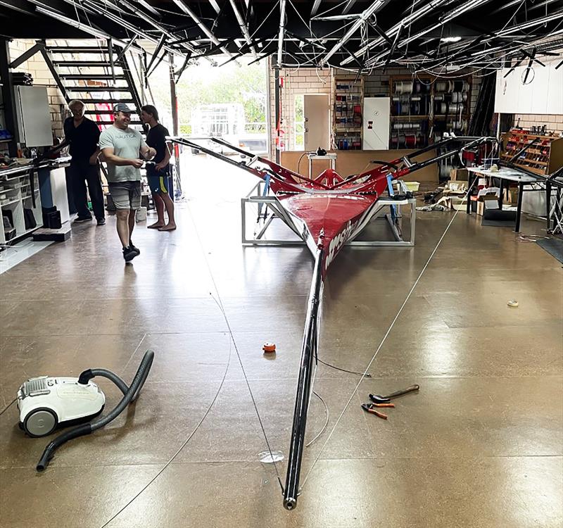 Preparing the new Smeg hull for the 21-22 season photo copyright Michael Coxon taken at Australian 18 Footers League and featuring the 18ft Skiff class