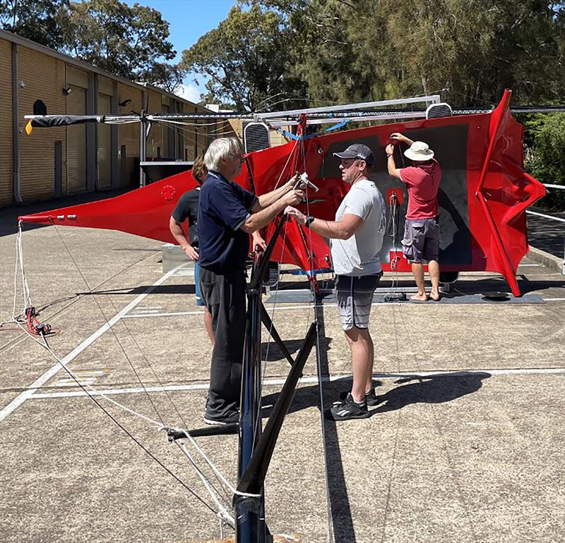 Preparing the new Smeg hull for the 21-22 season photo copyright Michael Coxon taken at Australian 18 Footers League and featuring the 18ft Skiff class