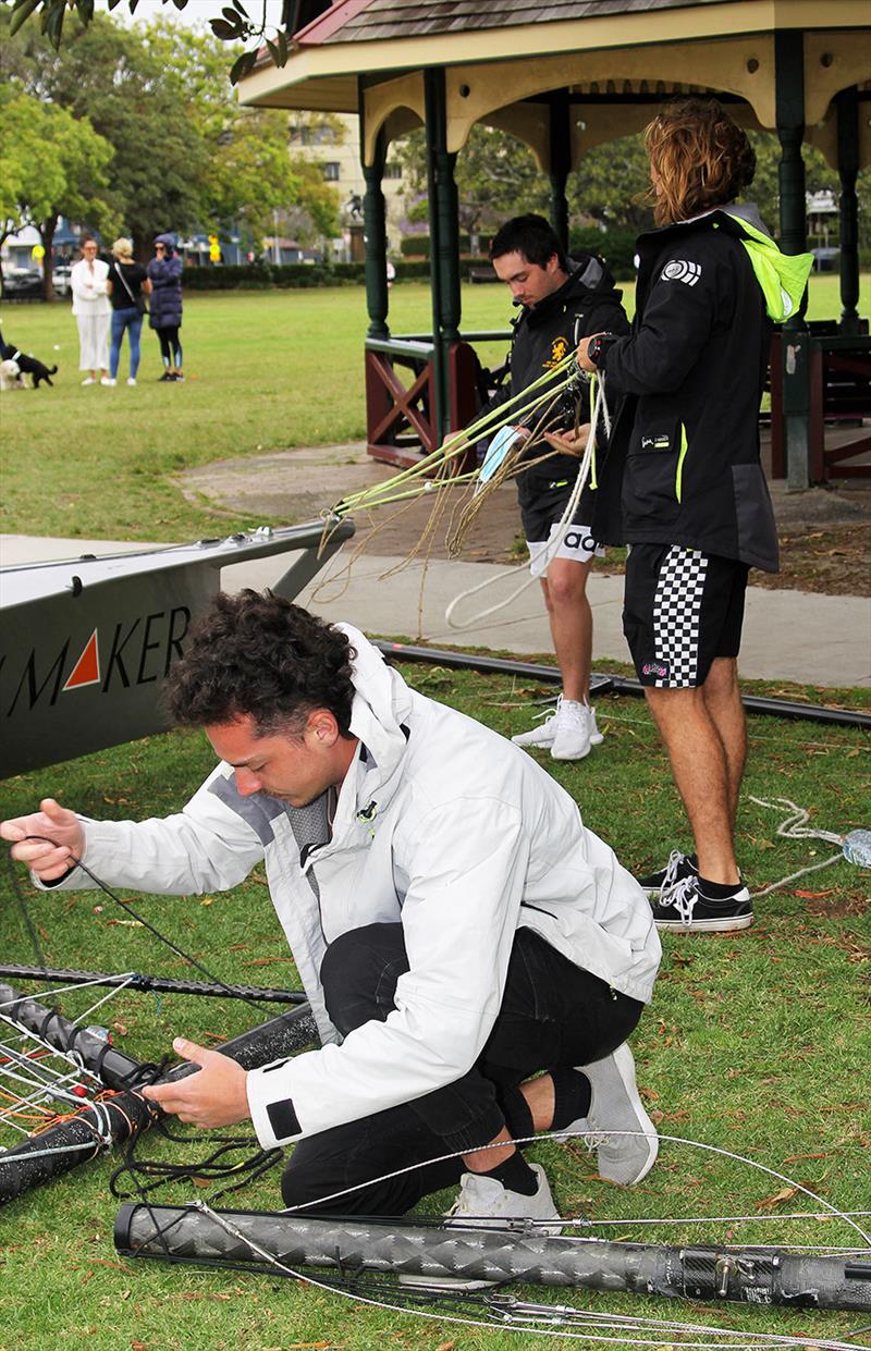 The Kitchen Maker-Caesarstone team getting ready for the meeting photo copyright Frank Quealey taken at Australian 18 Footers League and featuring the 18ft Skiff class