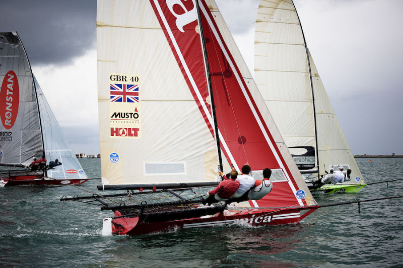 Round 3 of the UK 18ft Skiff Grand Prix at Weymouth photo copyright Georgie Clarke / www.georgieclarke.com taken at Weymouth & Portland National Sailing Academy and featuring the 18ft Skiff class
