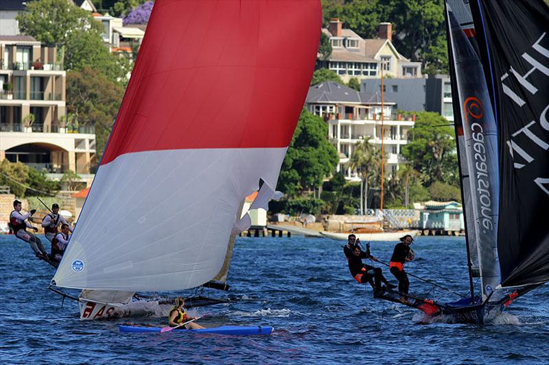 A kayaker nearly has a nasty collision on Sydney Harbour  photo copyright Frank Quealey taken at  and featuring the 18ft Skiff class