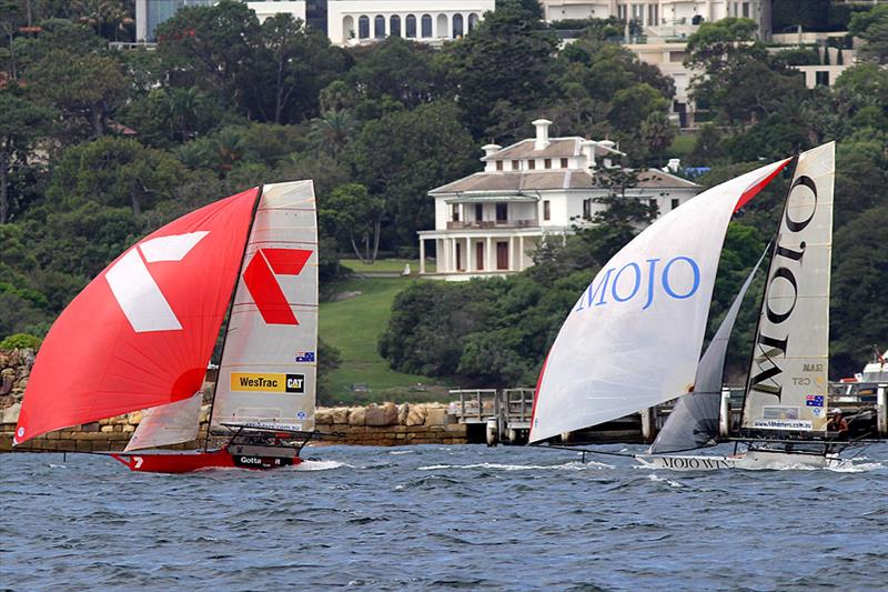 Skiff legend Iain Murray proves he's still got it during the 18ft Skiff Ferry Patrons Trophy photo copyright Frank Quealey taken at Australian 18 Footers League and featuring the 18ft Skiff class