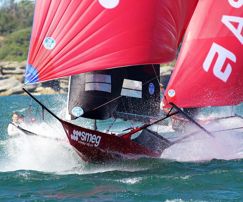 Smeg powers through the chop -  NSW Championship, January 21, 2018 photo copyright Frank Quealey taken at Australian 18 Footers League and featuring the 18ft Skiff class