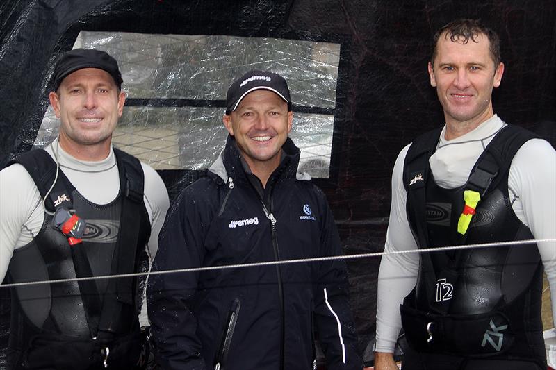 Australian champions, from left Ricky Bridge, Lee Knapton, Mike McKensey - 18ft Skiffs Australian Championship 2018 photo copyright Frank Quealey taken at Australian 18 Footers League and featuring the 18ft Skiff class