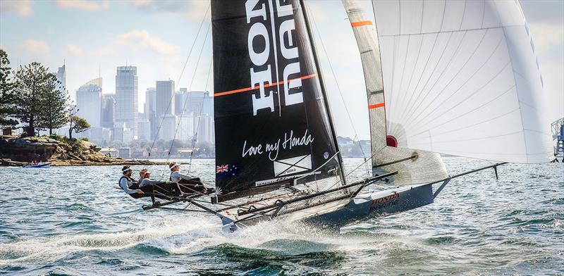 Race 3, JJ Giltinan 18ft Skiff Championship, Sydney, March 6, 2018 photo copyright Michael Chittenden taken at Australian 18 Footers League and featuring the 18ft Skiff class