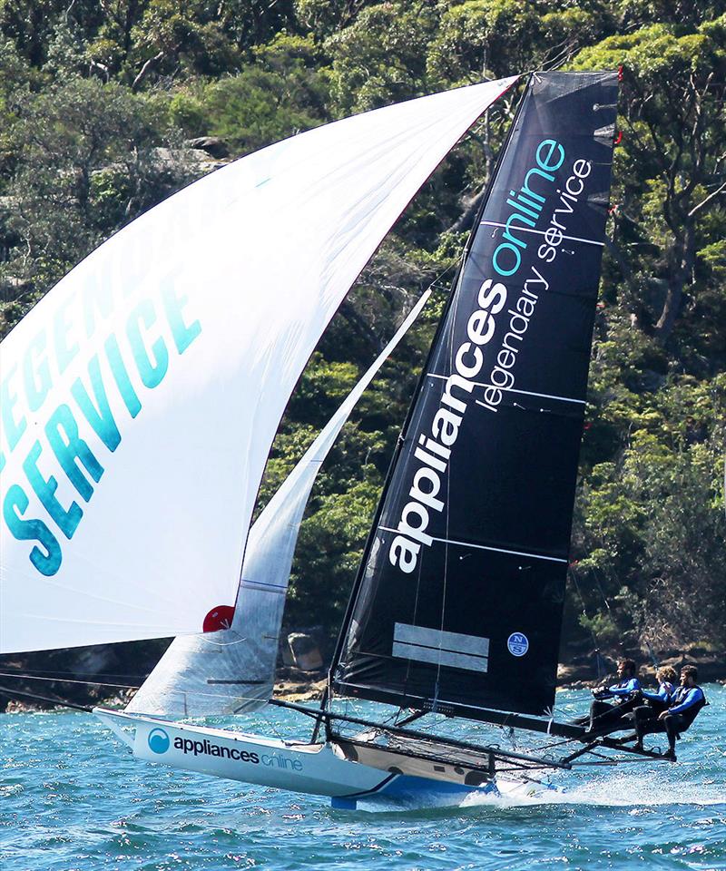 Brett Van Munster drives Appliancesonline.com.au downwind lats season photo copyright Frank Quealey taken at Australian 18 Footers League and featuring the 18ft Skiff class