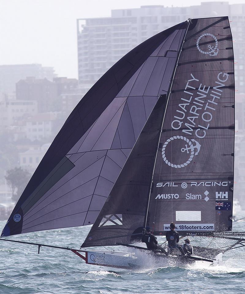 Yvette Heritage and her Quality Marine Clothing team down the second spinnaker run photo copyright Frank Quealey taken at  and featuring the 18ft Skiff class