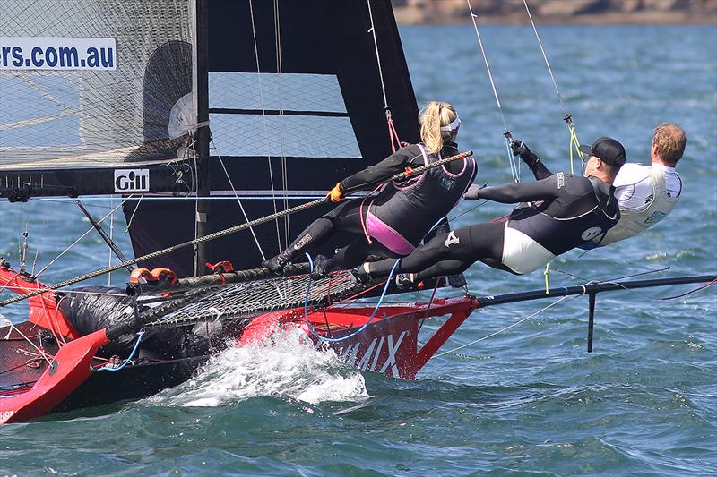 Katie Love and her Lumix crew on the first windward leg during the final race of the 18ft Skiff Spring Championship - photo © Frank Quealey