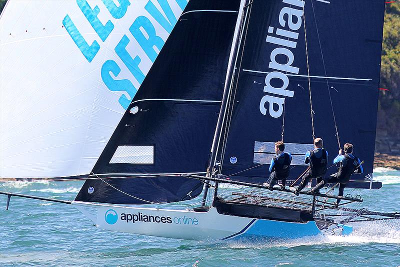 The early race leader Appliancesonline before going around the bottom mark in the wrong direction photo copyright Frank Quealey taken at Australian 18 Footers League and featuring the 18ft Skiff class