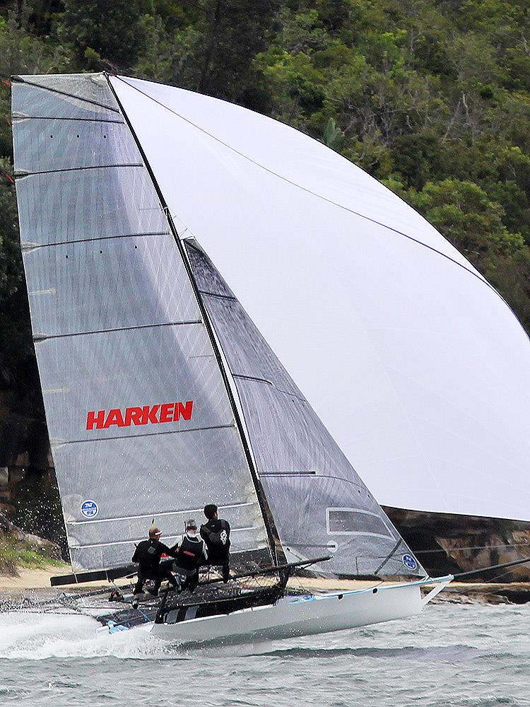 Dan Phillips on the sheet for the US skiff, Harken, at the 2017 JJs photo copyright Frank Quealey taken at Australian 18 Footers League and featuring the 18ft Skiff class