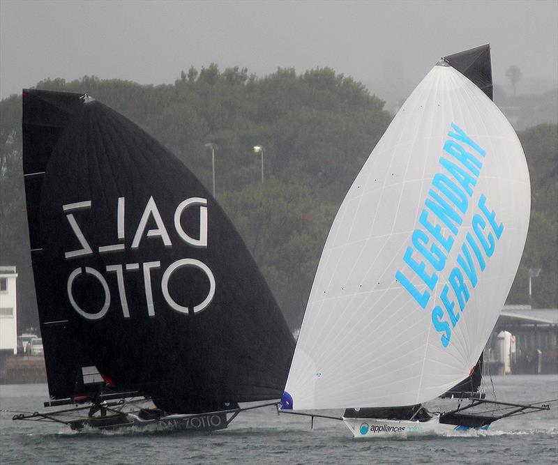 Appliances and Dal Zotto in the gloomy conditions of race 1 in the 18ft Skiff 'Supercup' 2018 photo copyright Frank Quealey taken at Australian 18 Footers League and featuring the 18ft Skiff class